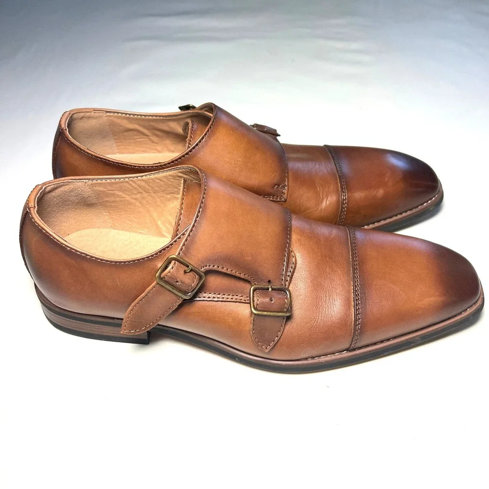 La Milano Albin Monk Strap Mens 8M Cognac Leather Cap Toe Dress Shoes A11641